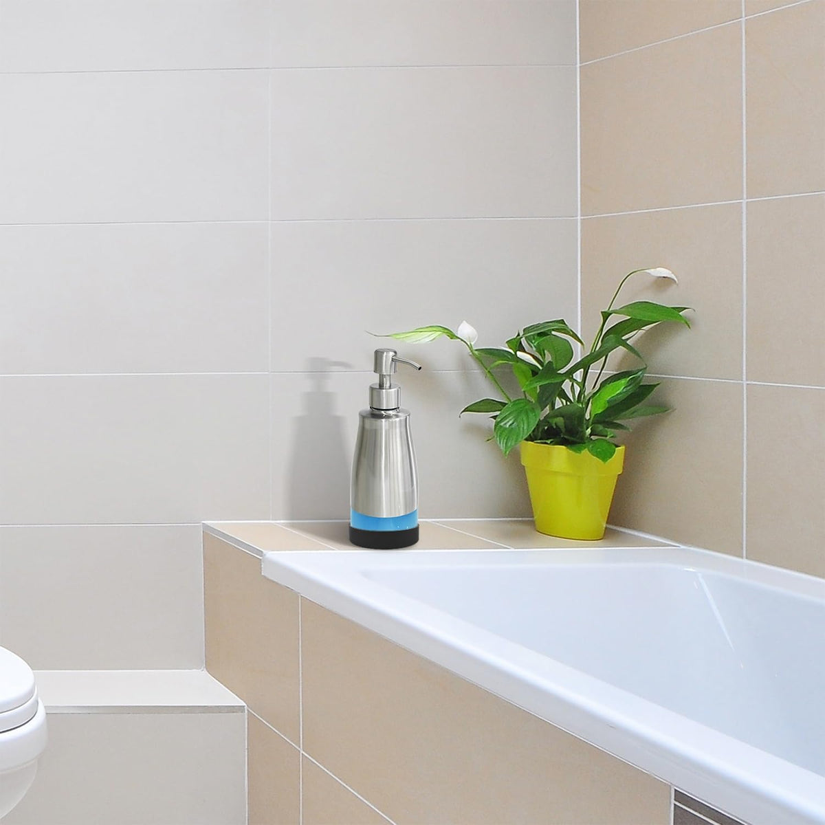 Soap Dispenser With Non-Slip Silicone Pad - 2 Pack, Stainless Steel Case Glass Liner Hand Pump for Kitchen and Bathroom