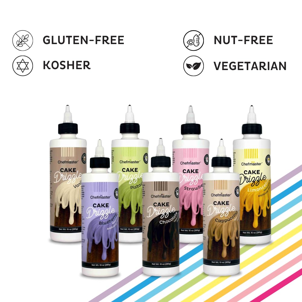 Vanilla-Flavored Cake Drizzle by Chefmaster, Edible Cake Drip Frosting for Decorating, Drip for Cakes, Cupcakes, Cookies, Donuts, 10 oz