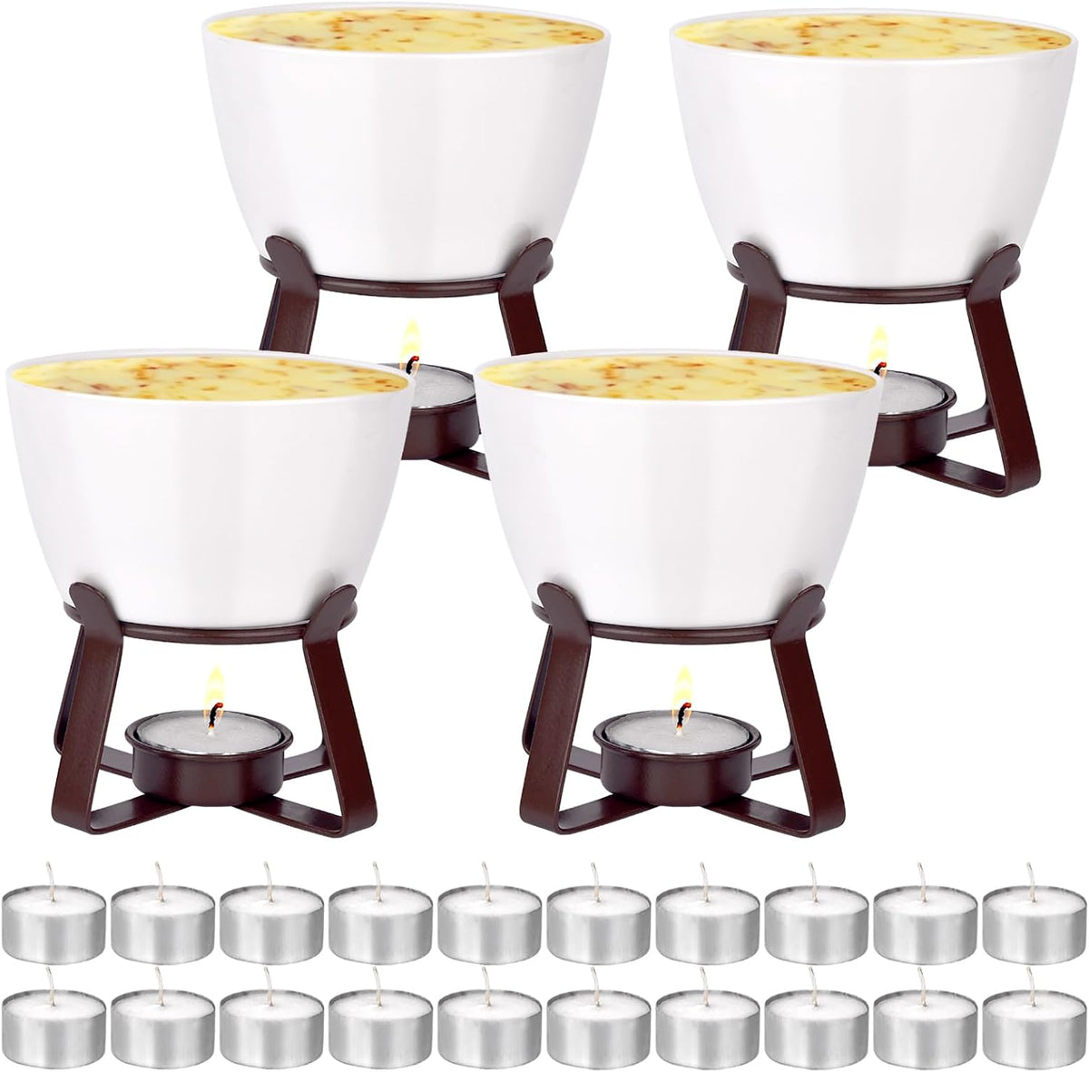 4 Pieces Large Butter Warmers,Butter Warmers for Seafood with 20 Pieces Tealight Candles,Ceramic Butter Warmer Set for Chocolate or Cheese,Fondue- Dishwasher&Microwave Safe,Oven Safe(10.55oz)