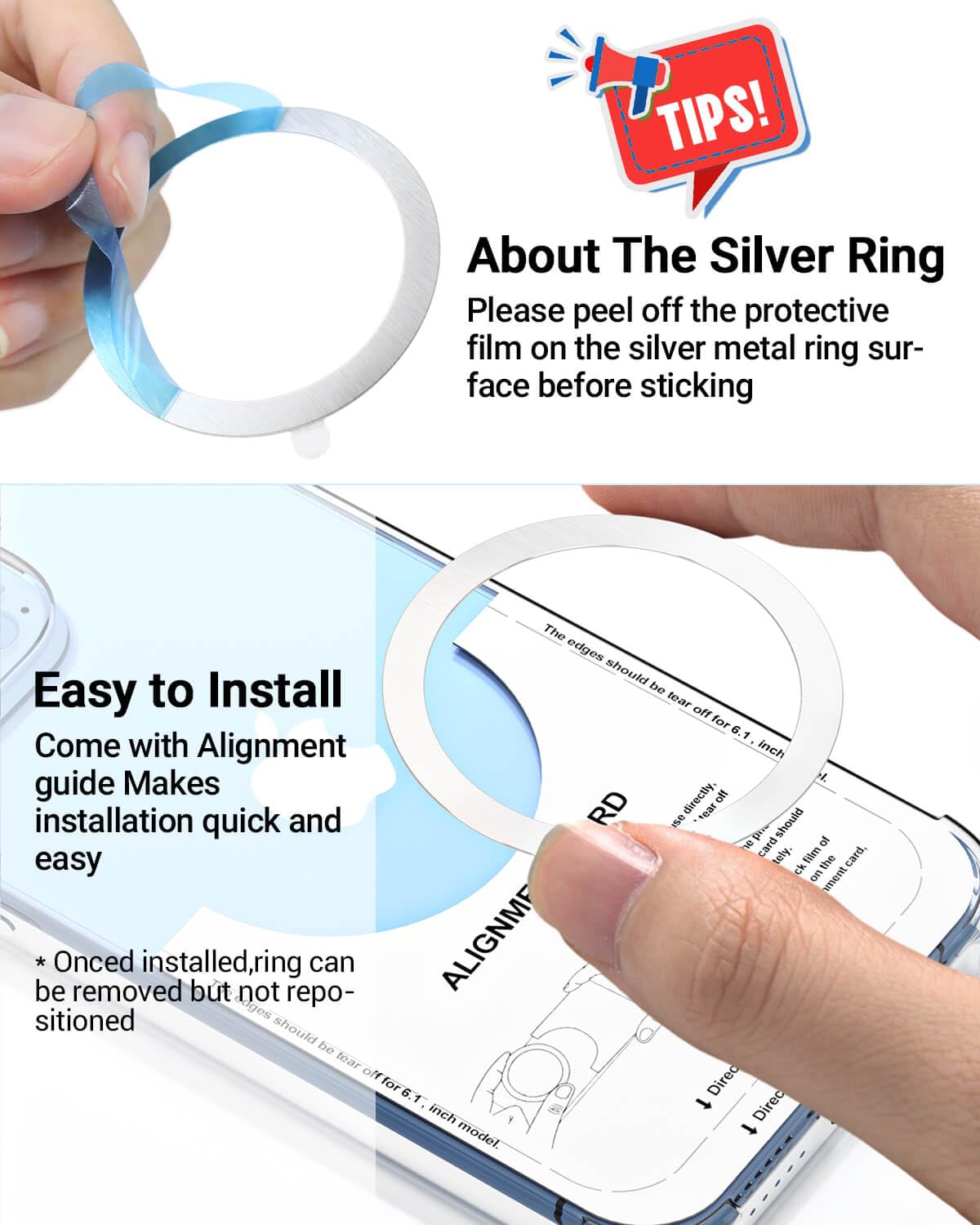 KALAPOP Magnetic Wireless Charging Magsafe Ring-6 PCS,Ultra-Thin(0.4mm) Magsafe Sticker,Compatible with iPhone 17/Air/16/15/14/13 Series,Samsung Galaxy,Google Pixel,Magsafe Accessories-3Black&3Silver