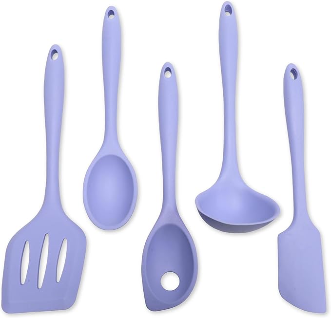 Chef Craft - Premium Silicone Kitchen Tools and Utensils Set, Non-Scratch, Withstands Temperatures up to 450°F, BPA-Free, 5 Piece Cooking Utensils Set, Pastel Blue