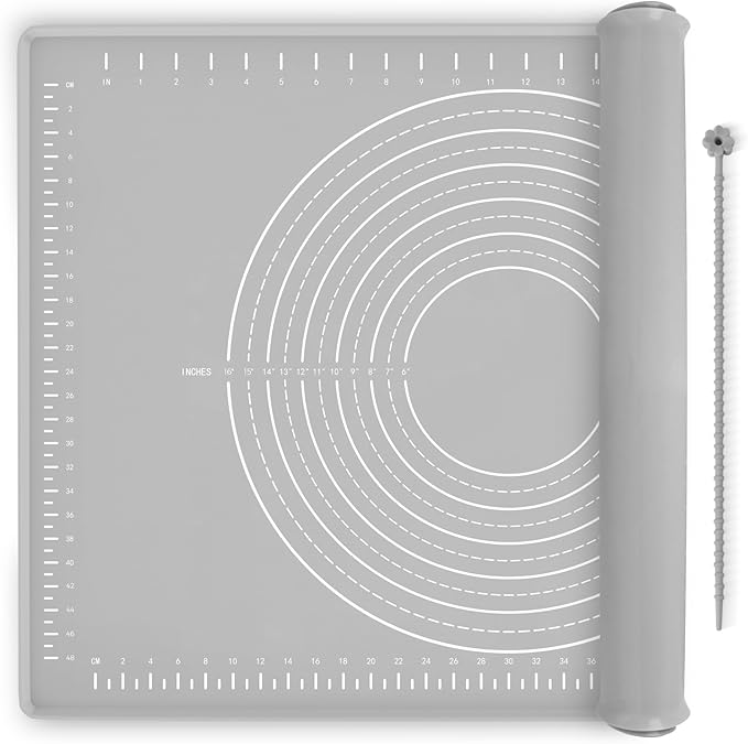 Silicone Baking Mat 24" x 16", Extra Thick Dough Rolling Mat with Measurements and Edge Heightening, Non-stick Food Grade Silicone Pastry Mat for for Pastry, Bread, Cookies, Pizza, Fondant, Pasta