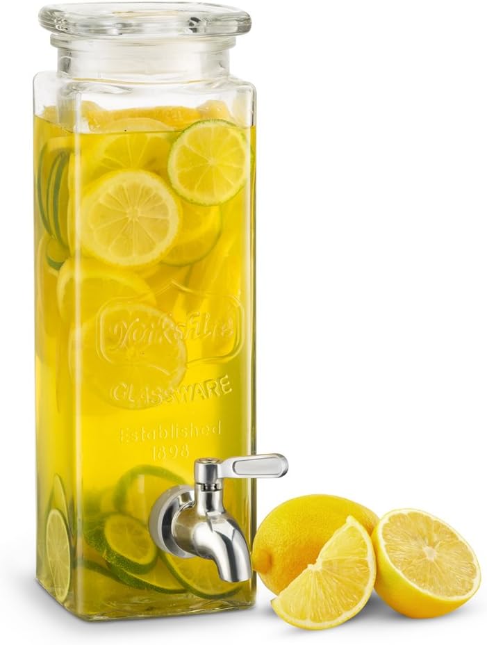 Kook Glass Drink Dispenser, with Leak-Proof Stainless Steel Spigot, Clear Rectangular Mason Jar, Beverage Storage for Fridge, for Water, Iced Tea, Sangria, Lemonade, 80 oz (2)