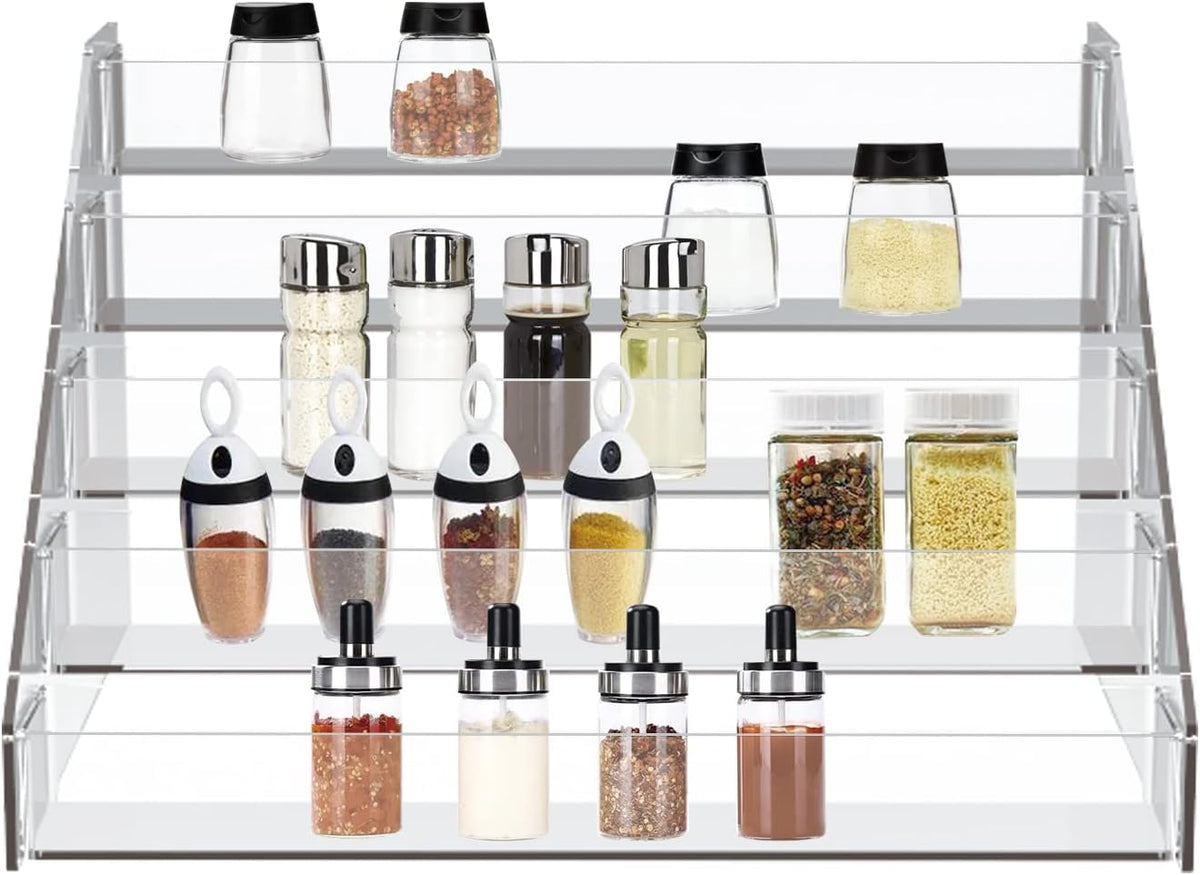 WUIVIUT Spice Rack Organizer For Cabinet, 3 in/Tier Acrylic Tiered Spice Shelf Can Storage Organizer for Kitchen Pantry Countertop
