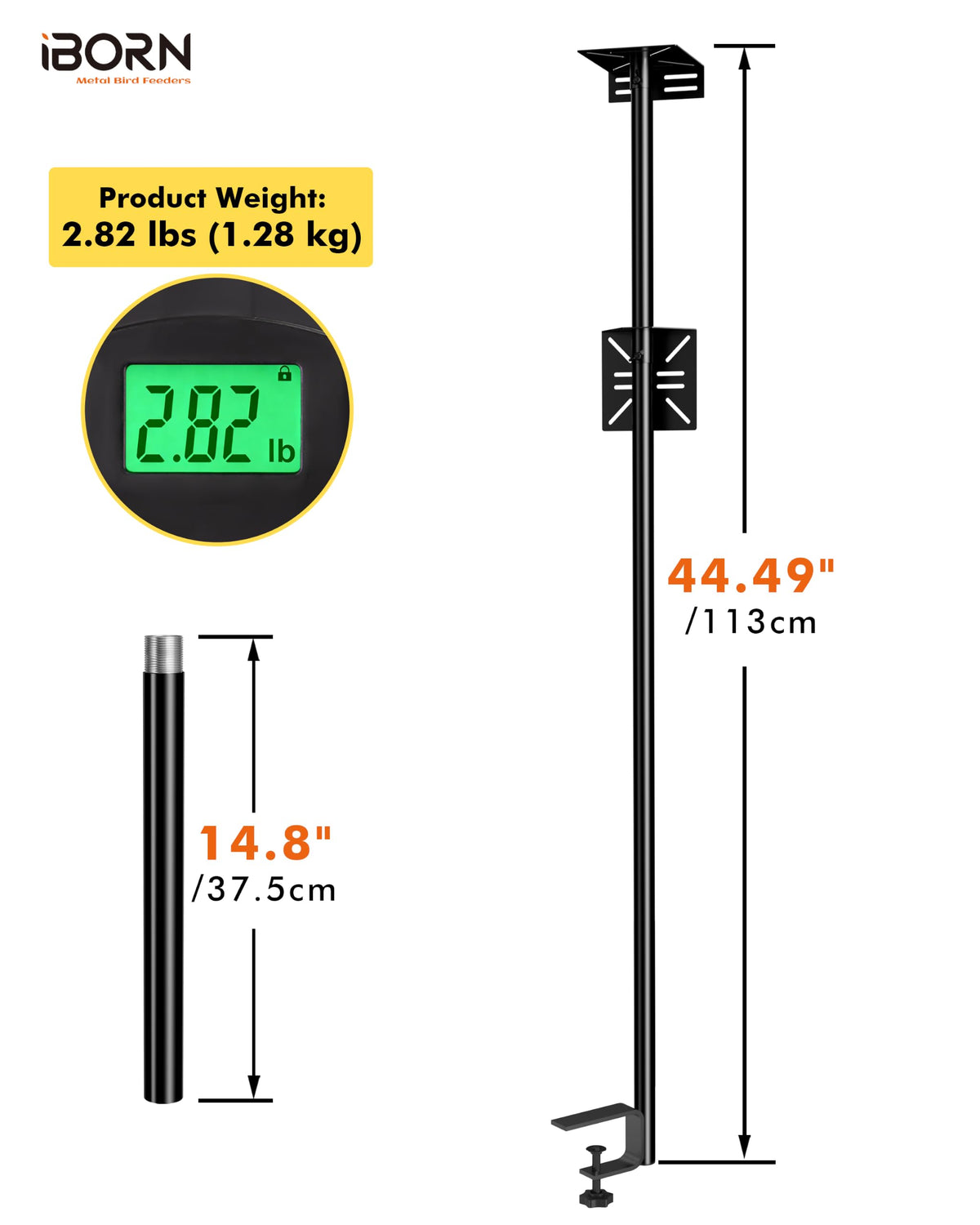 iBorn Bird Feeder Pole for Deck C-Clamp On Railing Mount Camera Bird Feeder Pole 3in1 Compatible Deck Mount Poles for Outdoors Adjustable Bird House Bracket Mount Kit Universal for Smart Feeder