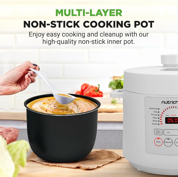NutriChef Electric Pressure Cooker 6 Quart Capacity | 9 Function Digital Countertop Pressure Cooker | Adjustable Time & Temperature | Cook, Bake, Steam, & Braise | 13.1 x 11.4 IN | White