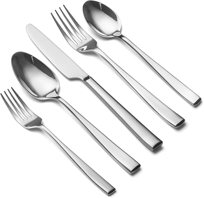 20 Piece Silverware Set for 4, EIUBUIE Premium Stainless Steel Cutlery Set, Mirror Polished Flatware Sets Heavy Duty and Solid, Modern Kitchen Eating Utensils Sets Include Spoons Forks Knives