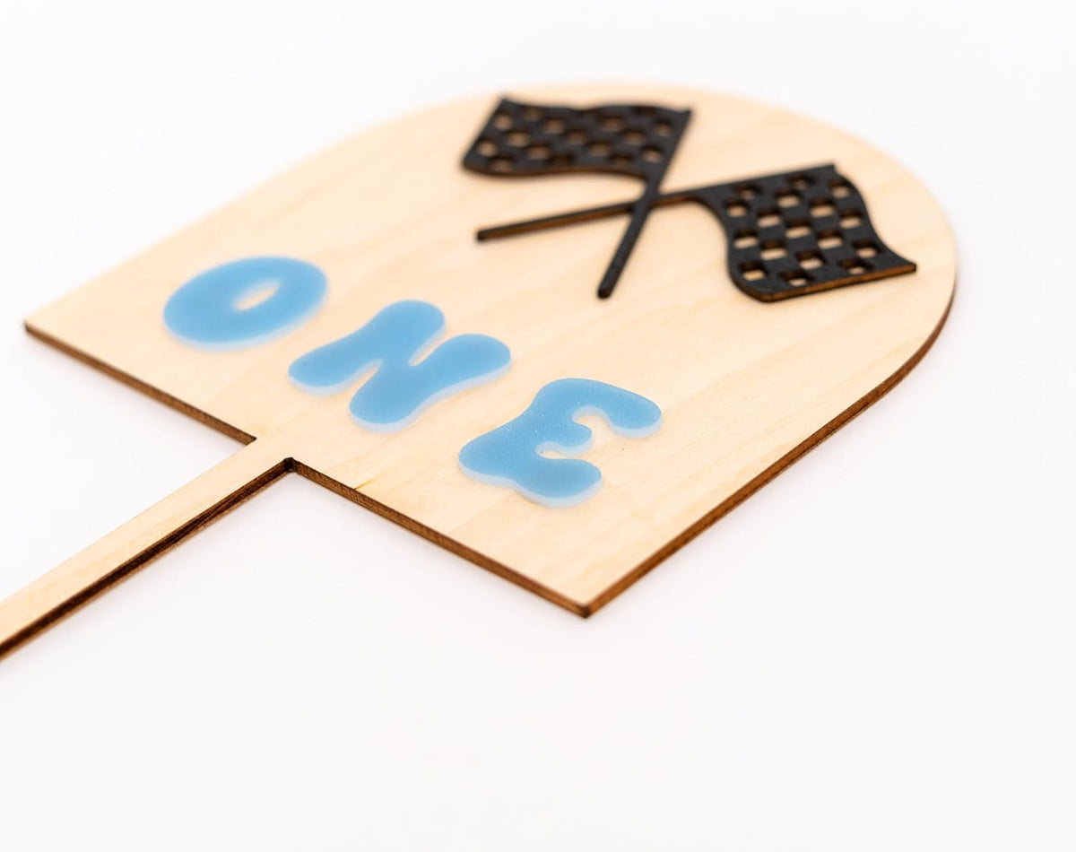 Race Car One Cake Topper - Racing Theme Wooden Cake Topper, Fast One Birthday Decoration for First Birthday Party, Anniversary, Smash Cake, Baby Photo Booth Props...