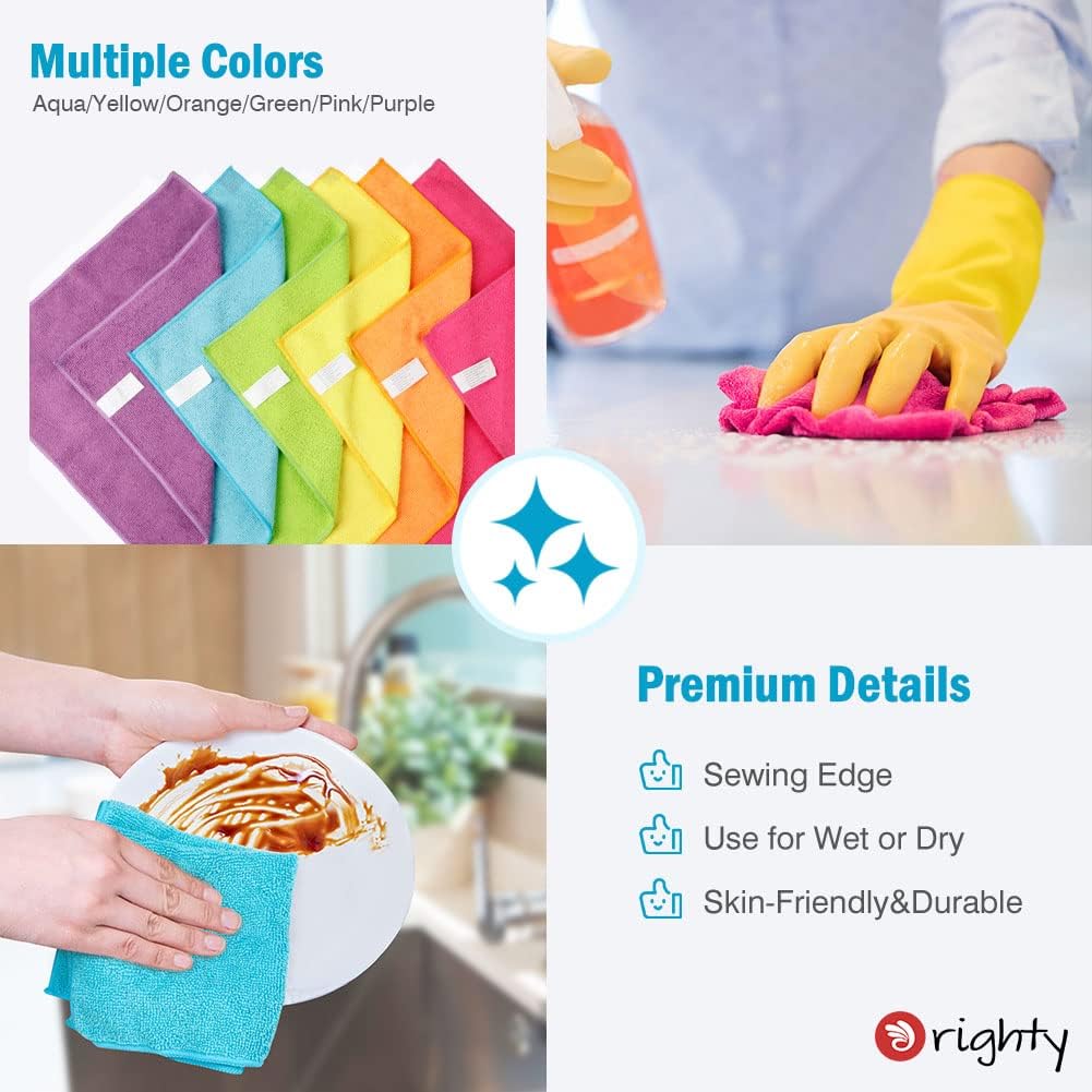 Orighty Microfiber Cleaning Cloth Pack of 12, Highly Absorbent Cleaning Supplies, Lint Free Cloths for Multiple-use, Powerful Dust Removal Clean Rags for House, Kitchen, Car Care(12x12 inch)