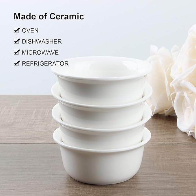 4Pcs Ceramic Butter Warmers for Seafood, 5oz Fondue Pot Set for Chocolate Butter Cheese, Ceramic Bowl for Food Crab Lobster, Suitable for Dishwasher Microwave Oven, Round