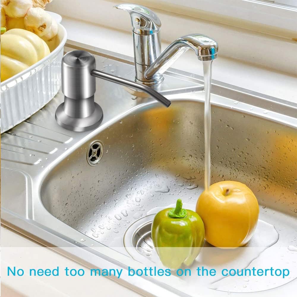 Dish Soap Dispenser for Kitchen Sink (Brushed Nickel), Countertop Sink Soap Dispenser Water Pump with 47” No-Spill Extension Tube Kit Design for Kitchen Bathroom, No More Refills （Sliver）