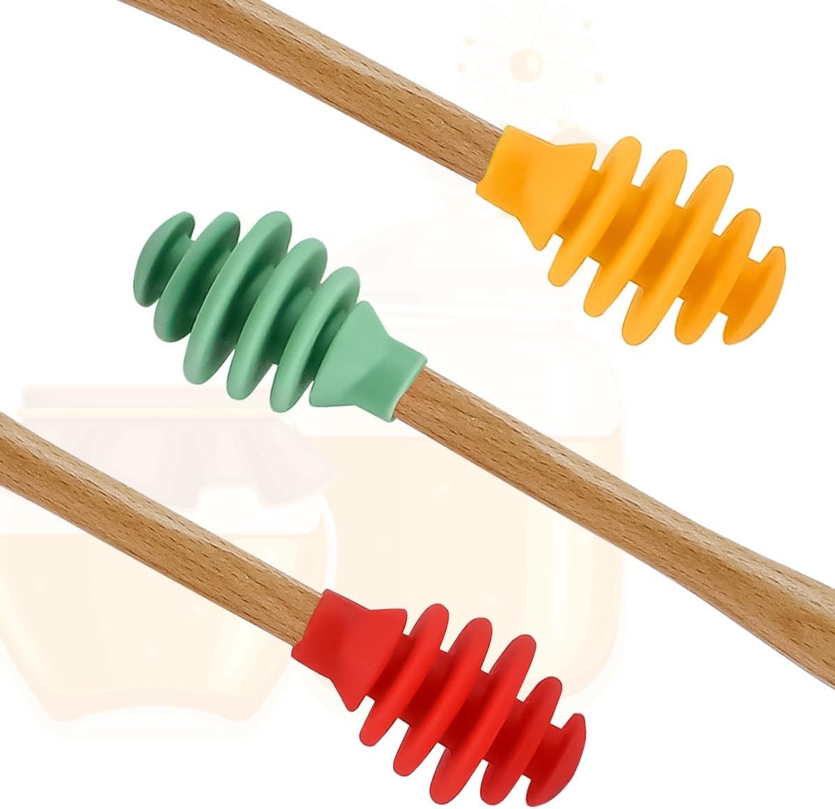 Silicone Honey Dipper Sticks, Spiral Design Non-Drip Honey Spoon with Jar Stirring Rod, Food-Grade BPA Free Dispenser for Syrup, Jam & Beverages