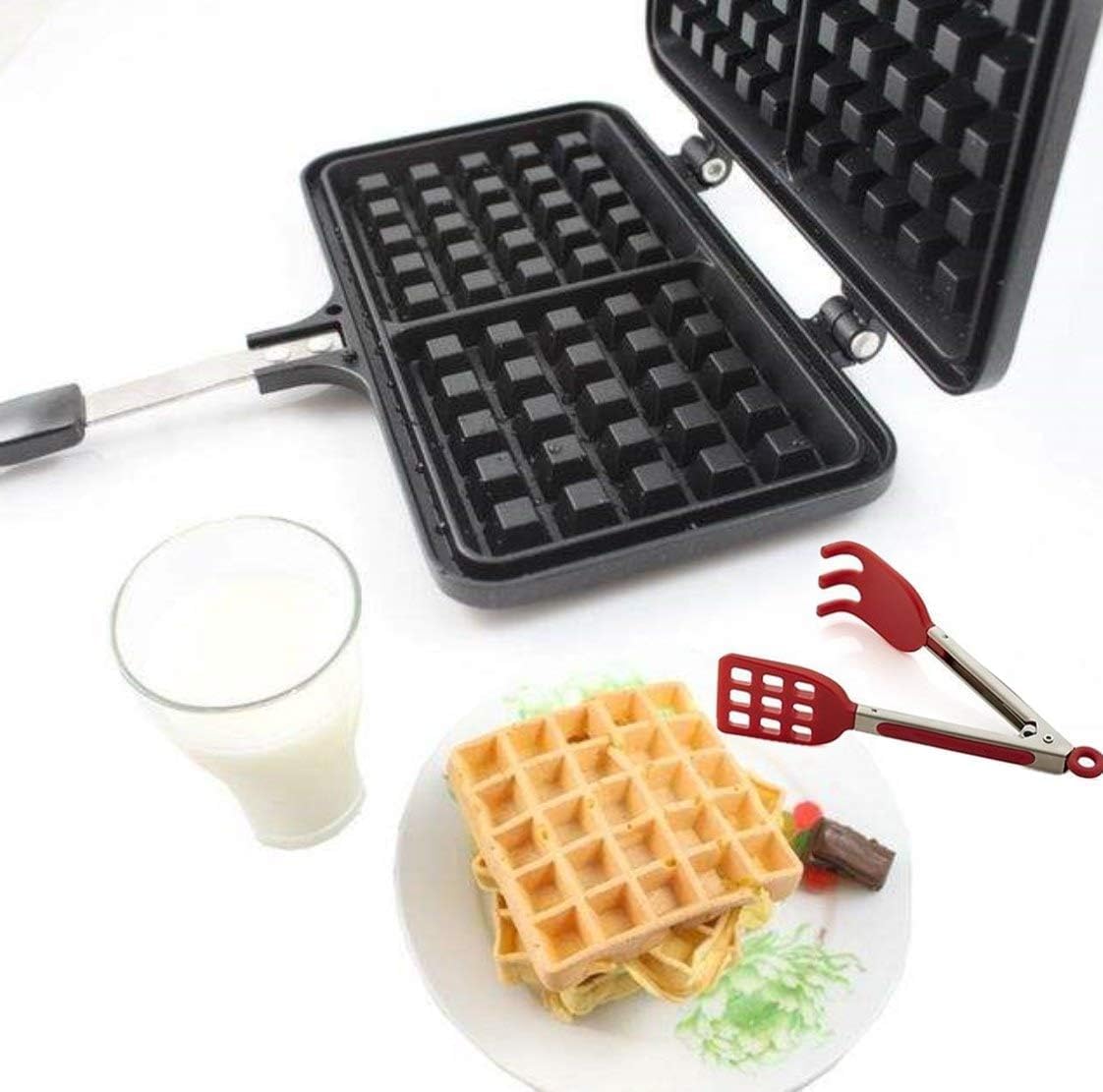 Professional Easy Grip Waffle Tongs with Heat-Resistant Nylon Tips, Red