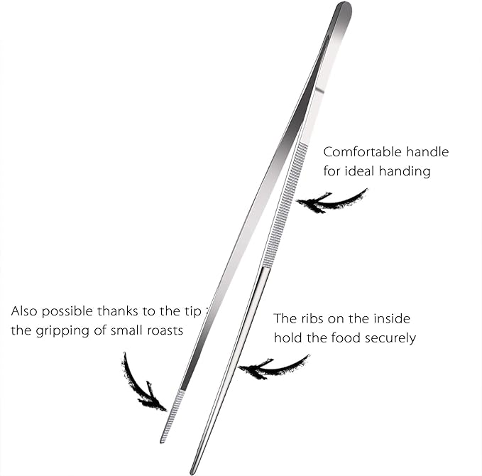 12-Inch Kitchen Fine Cooking Tweezers Tongs,Stainless Steel Long Food Tweezers Tongs