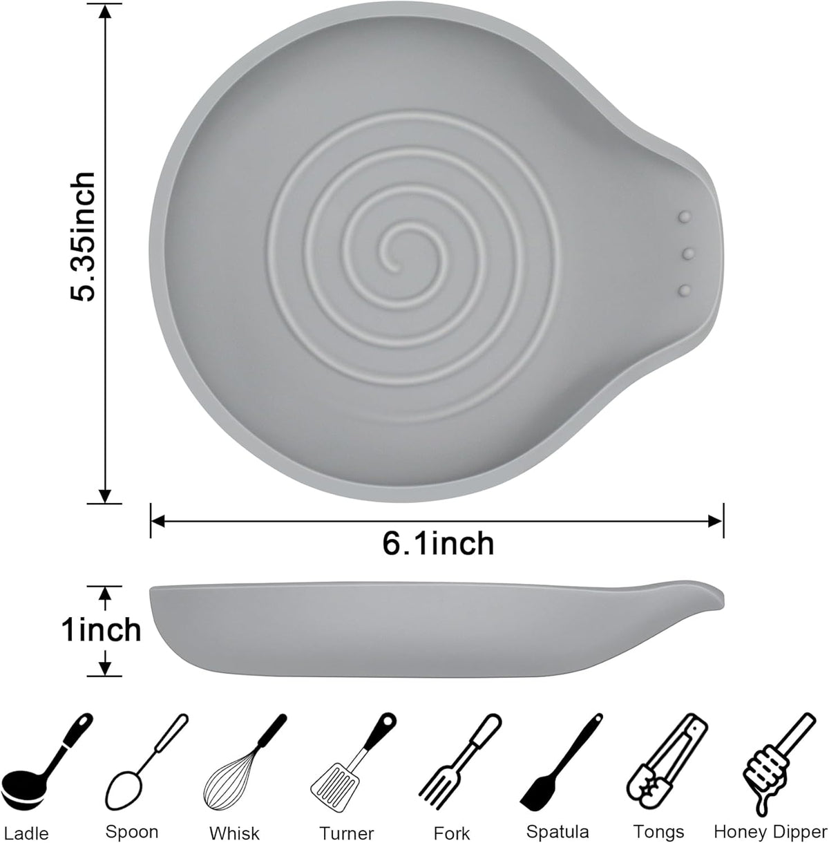 Silicone Spoon Rest for Stove Top - BPA-Free, Heat-Resistant Spoon Holder - Spoon Rest for Kitchen Counter - Large Cooking Utensil Rest for Spoons, Spatulas, Ladles or Tongs - Gray