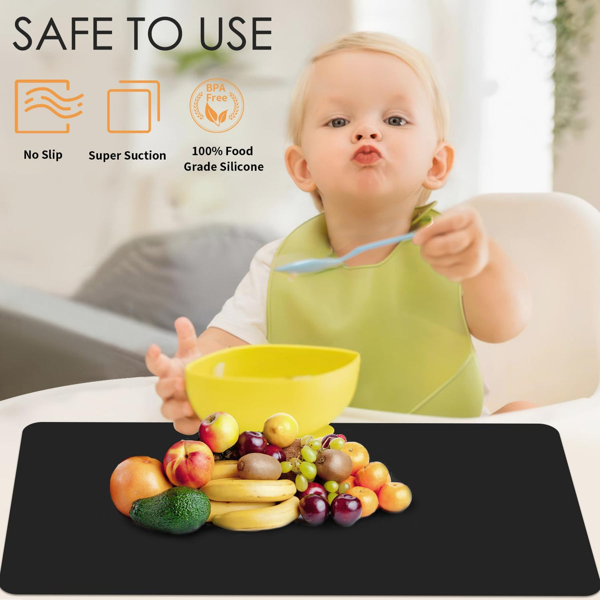 Large Silicone Mats for Kitchen Counter, 27.6 x 19.7'' Countertop Protector Mat Heat Resistant Mat for Air Fryer, Non-Slip Table Placemat for Kids, Nonstick Black Silicone Mat for Baking Pastry, 1Pcs