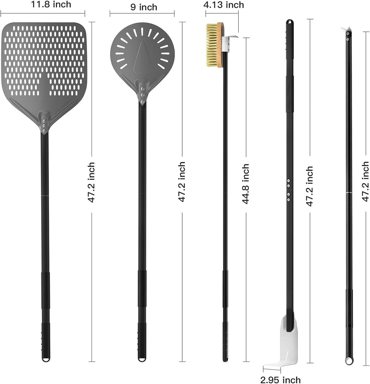 G.a HOMEFAVOR 5-Piece Pizza Oven Accessories, 12" × 15'' Perforated Pizza Peel, 9" Round Turning Peel, Pizza Oven Cleaning Brush, Ash Rake, Pizza Fork, Pizza Kit for Professional Chef or Pizza Lover