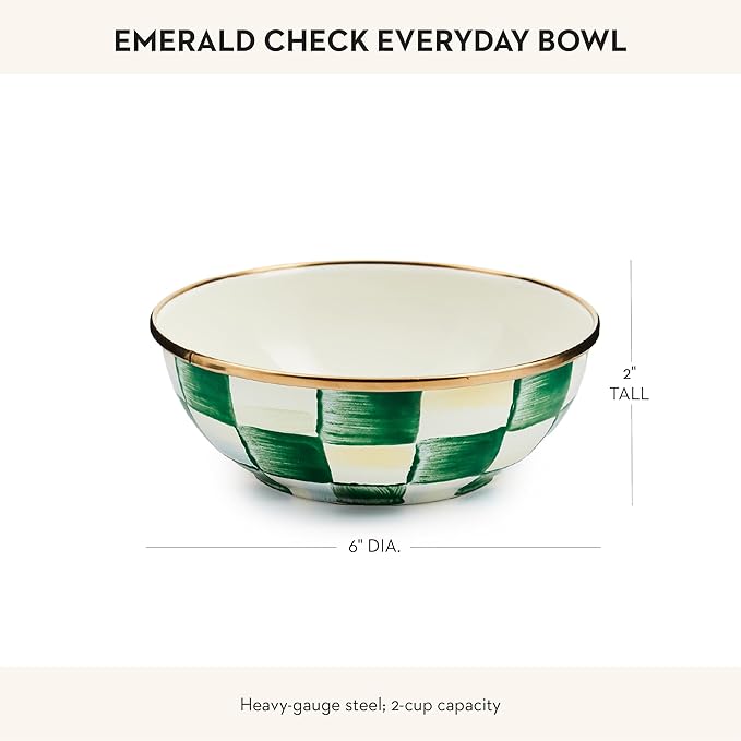 MACKENZIE-CHILDS Enamel Everyday Bowl, Serving Bowl for Entertaining, Extra Small, Green-and-White Emerald Check
