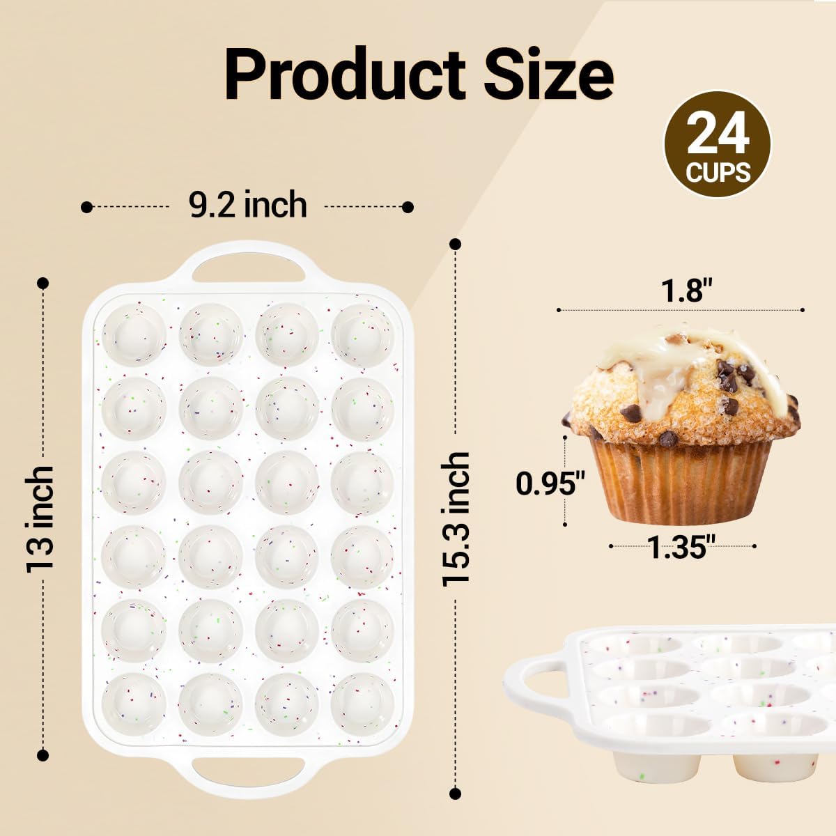 Silicone Mini Muffin Pan, Metal Reinforced Frame 24 Cups Nonstick Mini Cupcake Pans with Handles Easy to Move for Baking Muffin, Cupcake, Egg Bites Oven Safe, 2 Pack Confetti