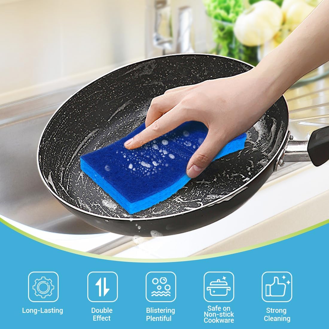 AIDEA XL Scrub Sponges Non-Scratch 6Count, Extra Large Sponges Kitchen, Sponge for Dishes, Cleans Fast Without Scratching Safe for Non-Stick Cookware, Cleaning Power for Kitchen, House