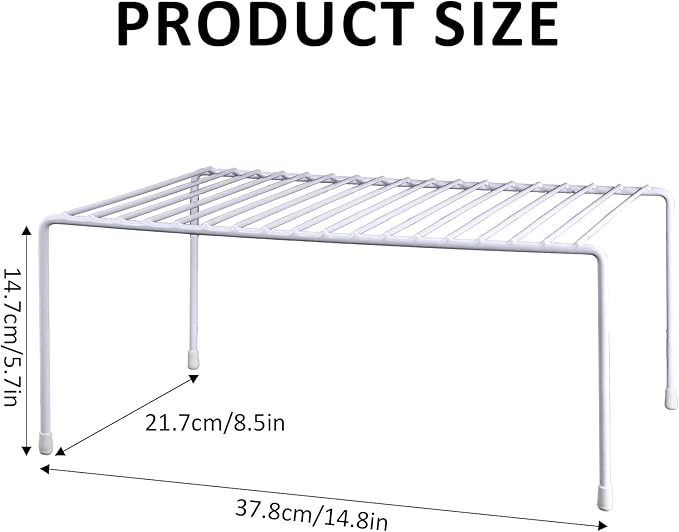 4-Pack Medium (14.8x8.5inch) Kitchen Organizer Rack, Kitchen Shelves for Spice Organization for Cabinet, Pantry Organizers and Storage, Spice Rack, Desk Organizer, White