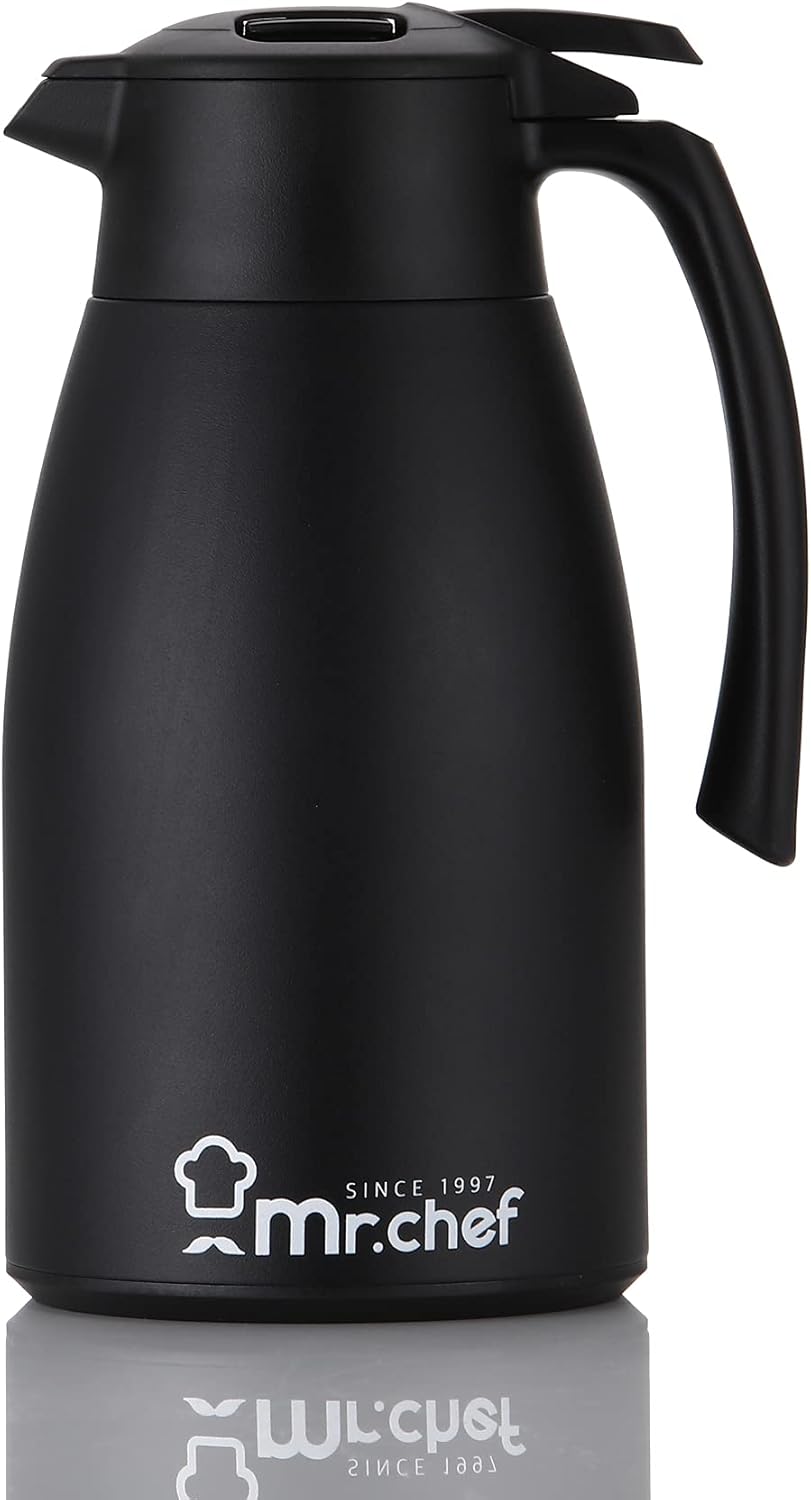 SINCE 1997 MR.CHEF 51Oz Thermal Coffee Carafe, Insulated Stainless Steel Coffee Carafes for Keeping Hot/Double Walled Vacuum Coffee Carafe (Black, 1.5L)