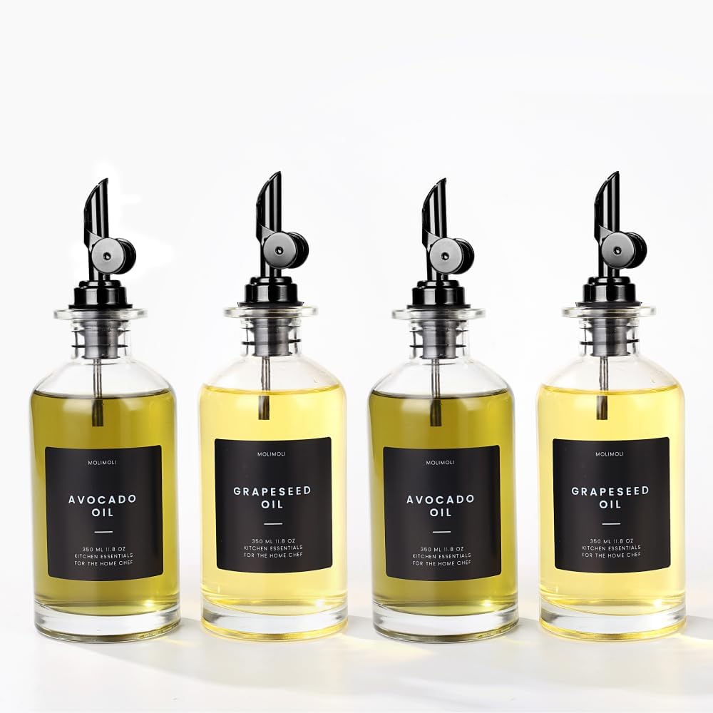 Molimoli Olive Oil Dispenser Bottle for Kitchen With Weighted Pourer - Glass Cruet Set of 4 | 350ml