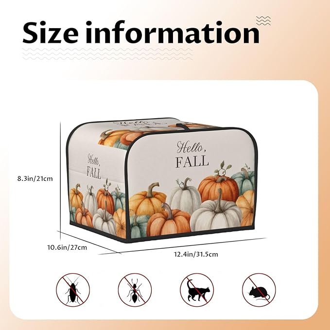 Toaster Cover 4 Slice Pumpkin Fall Autumn Thanksgiving Kitchen Small Appliance Covers with Pockets Dust and Fingerprint Protection