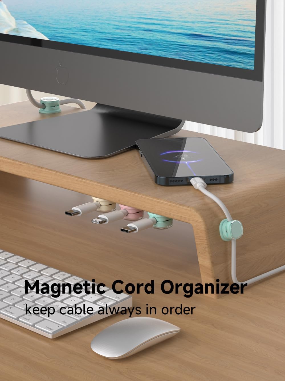 Magnetic Cable Clips, Adjustable Cord Holder Management, Adhesive Wire Keeper Organizer for Home Office Desk Phone PC Car Wall Desktop Nightstand Appliance (9-PCS Purple_Apricot_Cyan)