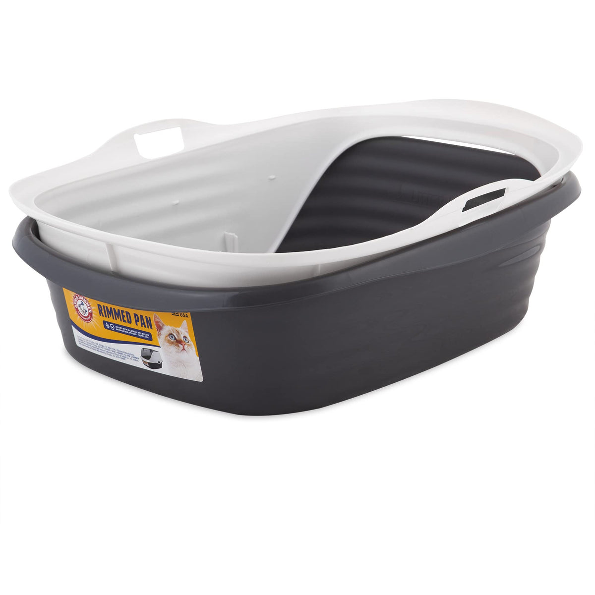 Arm & Hammer Rimmed Open Cat Litter Box, Wave with High Sides, High Sided Cat Litter Pan, Made in USA, Gray