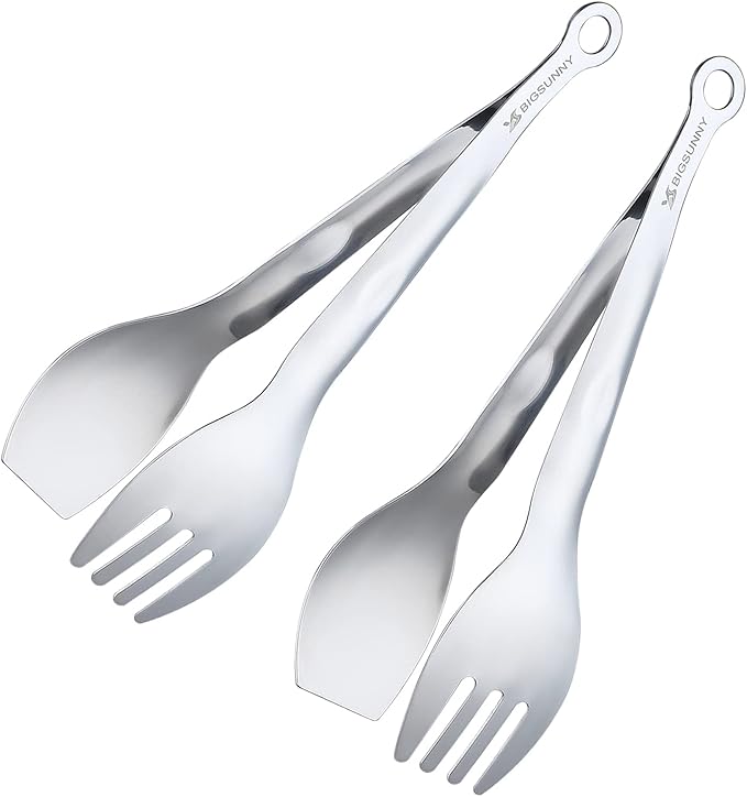 MSY BIGSUNNY 9 Inch Serving Tongs, Stainless Steel Metal Tongs for Cooking, Barbecue, Grilling, Buffet - Set of 2, Silver