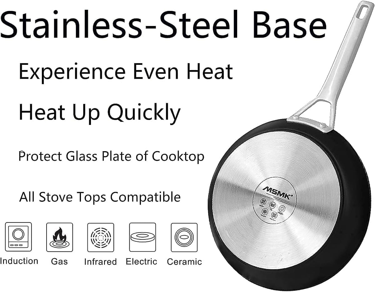MsMk 10 Inch Frying Pan Nonstick with Lid, Induction Fry Pan with Lid, Titanium and Diamond Non Stick Coating From USA, for Induction, Ceramic and Gas Cooktops, Oven Safe 10 Inch Skillet Nonstick