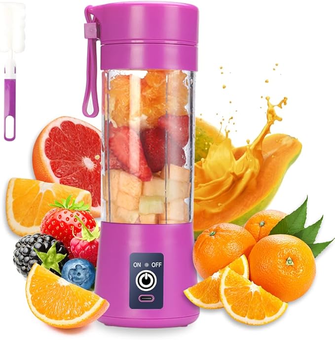 Portable Blender Cup,Electric USB Juicer Blender,Mini Blender Portable Blender For Shakes and Smoothies, Juice,380ml, Six Blades Great for Mixing,Purple