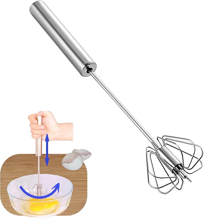 Stainless Steel Semi Automatic Whisk Egg Beater Whizzy Whisk, Hand Push Blender Kitchen Mixer Wisking Tool for Blending Cooking Gadgets(10in)