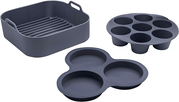 Gourmia Air Fryer Accessories Set - 3 Piece Silicone, Liner, Egg Bite Cooker, 7-Hole Cupcake Mold, BPA-Free, Nonstick, Heat Resistant 445°F, Dishwasher Safe, Food Grade