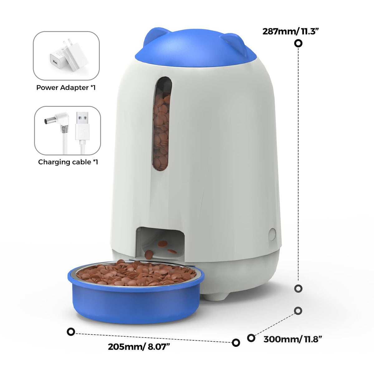 PAPIFEED Automatic Cat Feeder with App, 2.4G WiFi Cat Food Dispenser, 3L Timed Cat Feeders for Dry Food, 10 Meals/Day, 6 Portions/Meal, Dual Power Supply Smart Pet Feeder for Cat, Blue