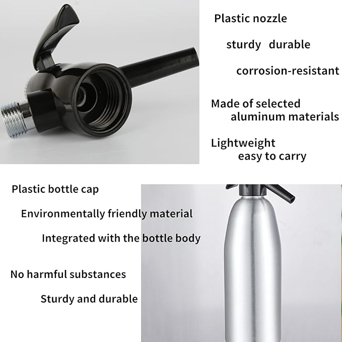 Raguso Soda Bottle Fashionable Attractive Alloy Soda Syphon Bottle Seltzer Portable Siphon Carbonated Seltzer Water Maker With Pressure Regulator for Mojitos Cocktails Juice Drinks(Silver) Sodamaker