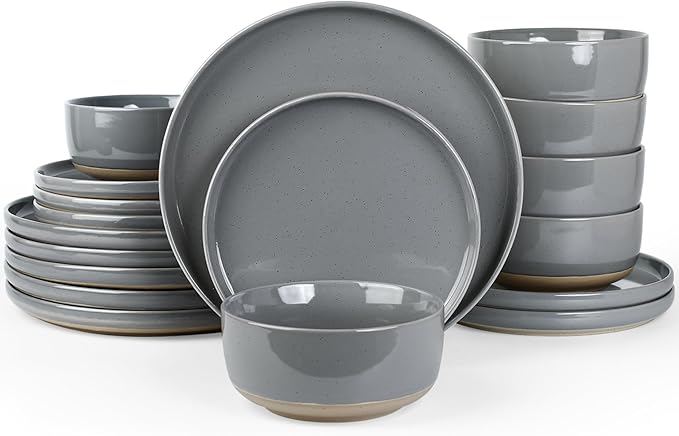 Famiware Milkyway Plates and Bowls Set, 18 Pieces Dinnerware Sets, Dishes Set for 6, Dark Gray