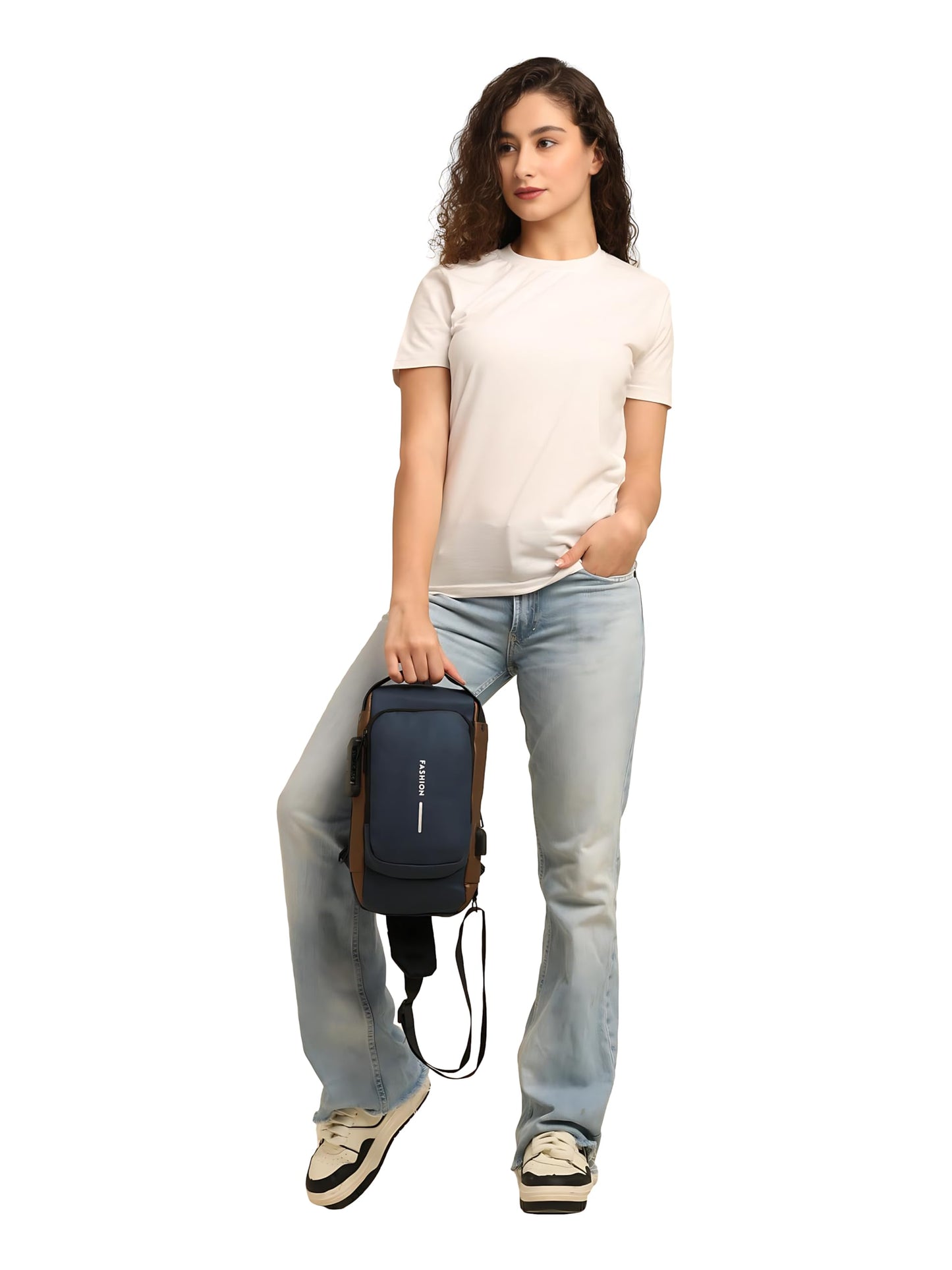 TS WITH TECHSUN Unisex Anti-Theft Sling Bag with USB Port, Water-Resistant Crossbody Chest Backpack for Travel & Work