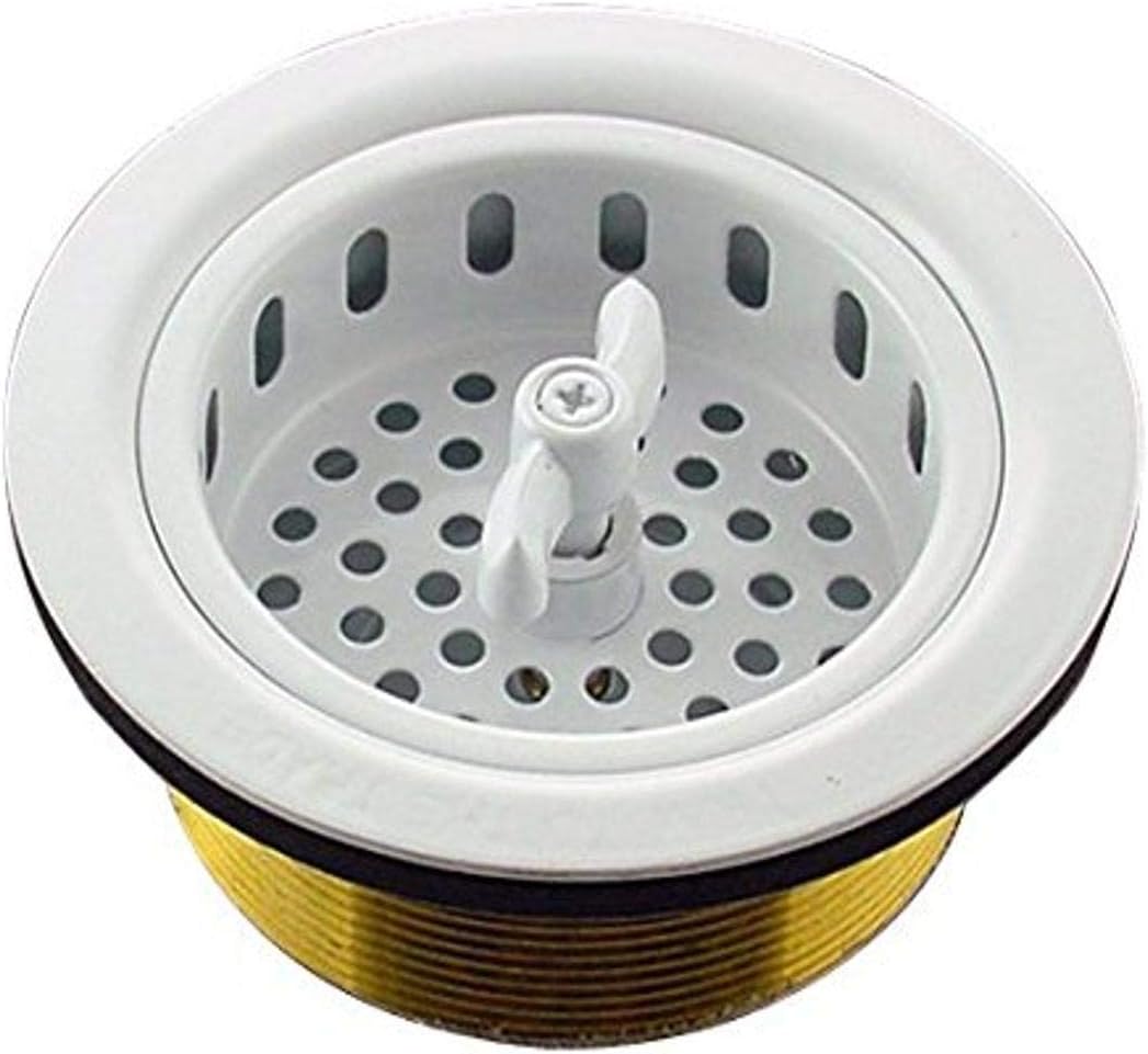 Mr. Scrappy 3.5" Sink Drain Assembly with Twist Lock Basket Strainer, Solid Brass, White