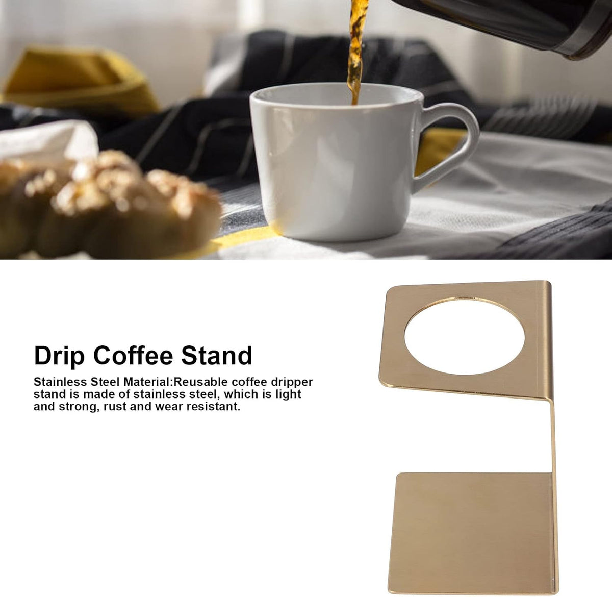 Drip Coffee Holder, Pour Over Coffee Stand, Lightweight Metal Dripper Holder for Home and Cafe Use (Gold)