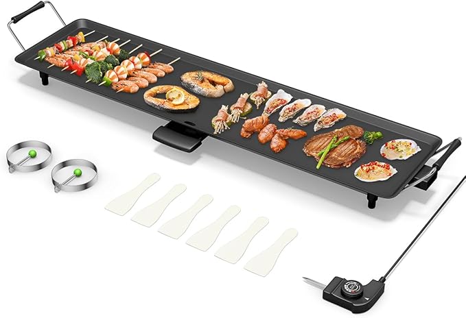 KOTEK 35” Electric Griddle, Nonstick Extra Large Teppanyaki Grill with 5 Adjustable Temperature, Drip Tray, Cool Touch Handles, 2000W Flat Top Pancake Griddle Smokeless for Indoor Outdoor BBQ Party