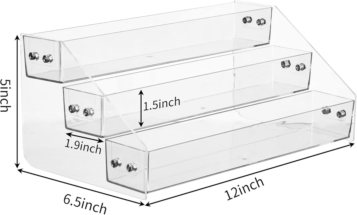 Acrylic Spice Rack, Tiered Spice Rack Shelf Seasoning Organizer for Countertop, Cabinet, Pantry, Kitchen Storage - 3 Tier