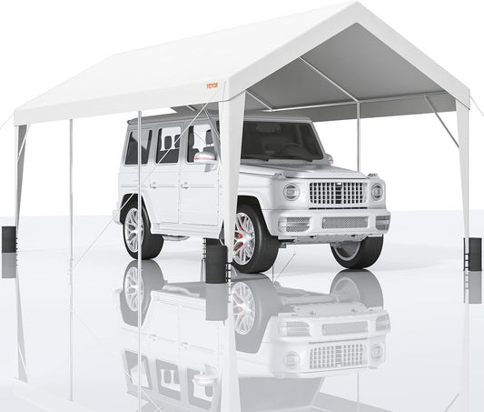 VEVOR Upgraded 10x20 ft Heavy Duty Carport Car Canopy, Car Port Garage Boat Shelter Party Tent with 8 Reinforced Poles and 4 Weight Bags, UV Resistant Waterproof Tarp for SUV, Truck, Boat