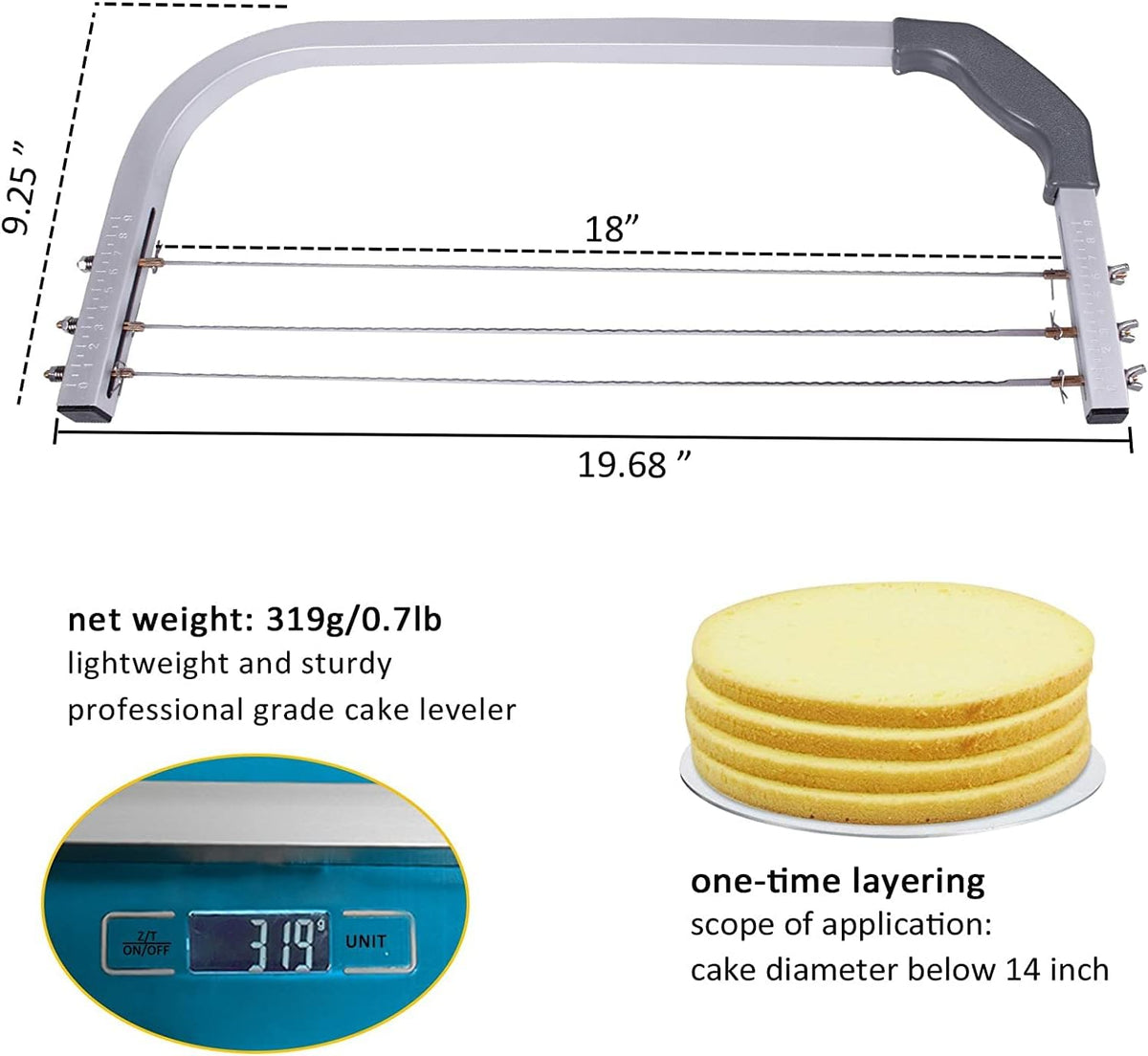 Professional Cake Cutter Slicer Leveler, Commercial 4 Layers Adjustable Stainless Steel Cakes Slice, Large Bread Cutter Toast Cutting Saw, Straight Spatula Baking Level Stratification Birthday Tools