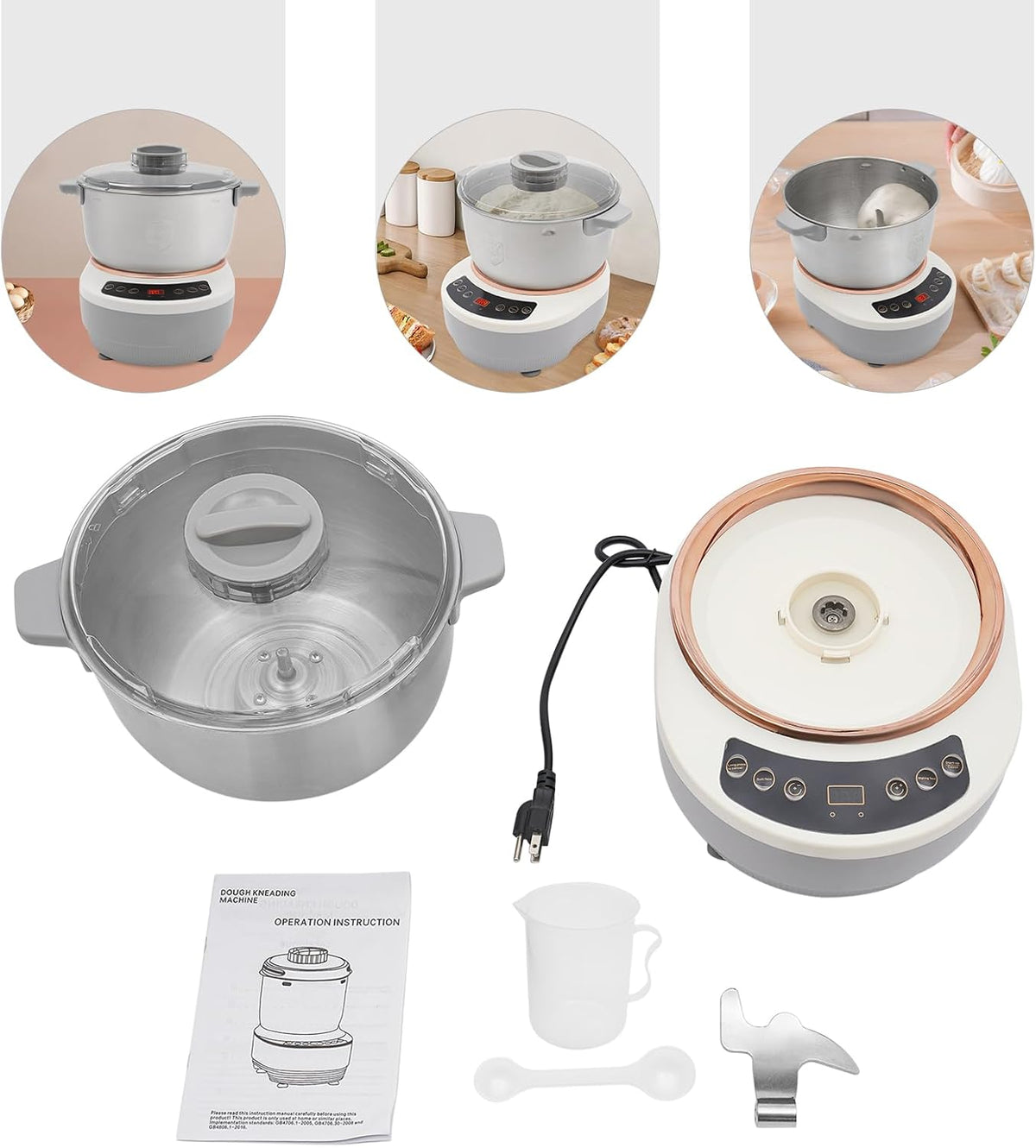 Electric Dough Maker with Ferment Function, 5L/ 4.5Qt 200W 304 Stainless Steel Dough Mixer Machine, Commercial Bread Mixer for Roti Bread Pizza Baking Dumpling Dough & Sourdough(Silver)