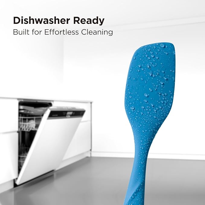 Kitchen Mama WaltzGrip Platinum Silicone Scraping Spatula: Heat Resistant, Seamless, Non Stick for Frying Pan Cookware, Safe, Flexible Bowl Scraper - Ideal for Mixing, Baking, Stirring (Blue)