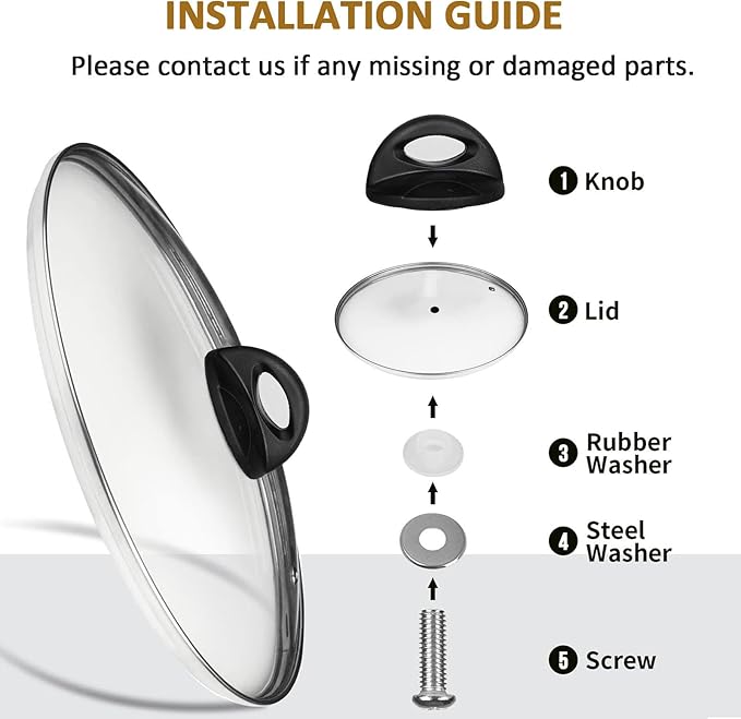 Glass Lids for Pot and Pan, 8, 9.5, 10.25, 11, 12, 12.6, 13.5, 14 Inch Tempered Replacement for Covers Kitchen Cookware, Frying Pan, Wok, Skillet (12 Inch)