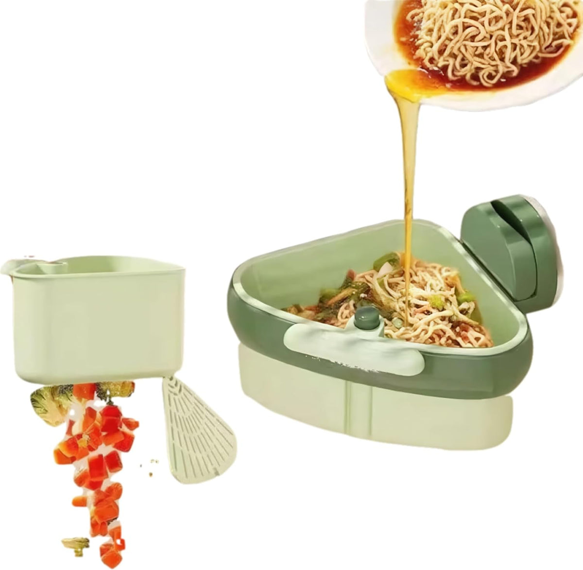 Corner Sink Strainer Basket with Suction Cups, Automatic Dumping Collapsible Food Drainer, Kitchen Sink Food Waste Catcher with Strong Hold Base (Olive green)