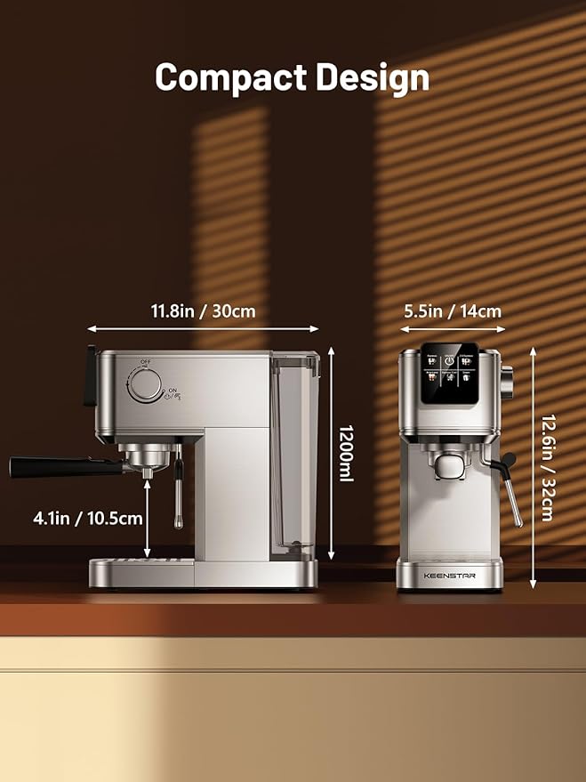 KEENSTAR 20Bar Espresso Machine with Rapid Cold Brew, Hot & Iced Coffee Makers, Stainless Steel Espresso Maker with Milk Frother Steam Wand, Touch Screen with Water Tank for Latte, Cappuccino, Gift